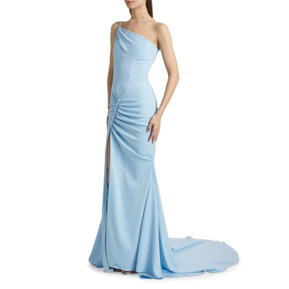 Atelier Prabal Gurung Scout One-Shoulder Stretch Crepe Slit-Front Gown US 4 $349 - Picture 2 of 12